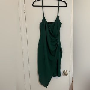Dark Green asymmetric wrap dress